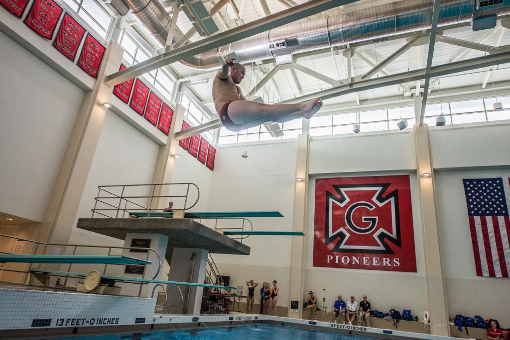 Zane McHarris ’17 finished third in the three meter and one meter diving contests. 
Photo by John Brady  