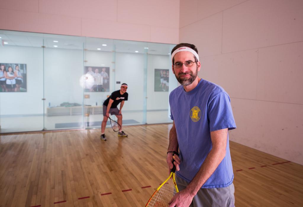 Paul+Hutchison+and+Monty+Roper+in+the+raquetball+courts+preparing+for+a+match+Tuesday.+%0APhoto+by+John+Brady+