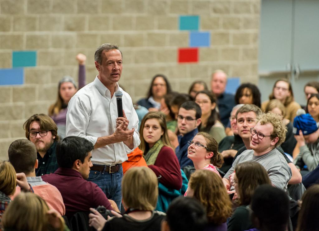 Gov.+Martin+OMalley+speaks+to+students+and+community+members+in+Harris+on+Wednesday.+Photo+by+John+Brady+