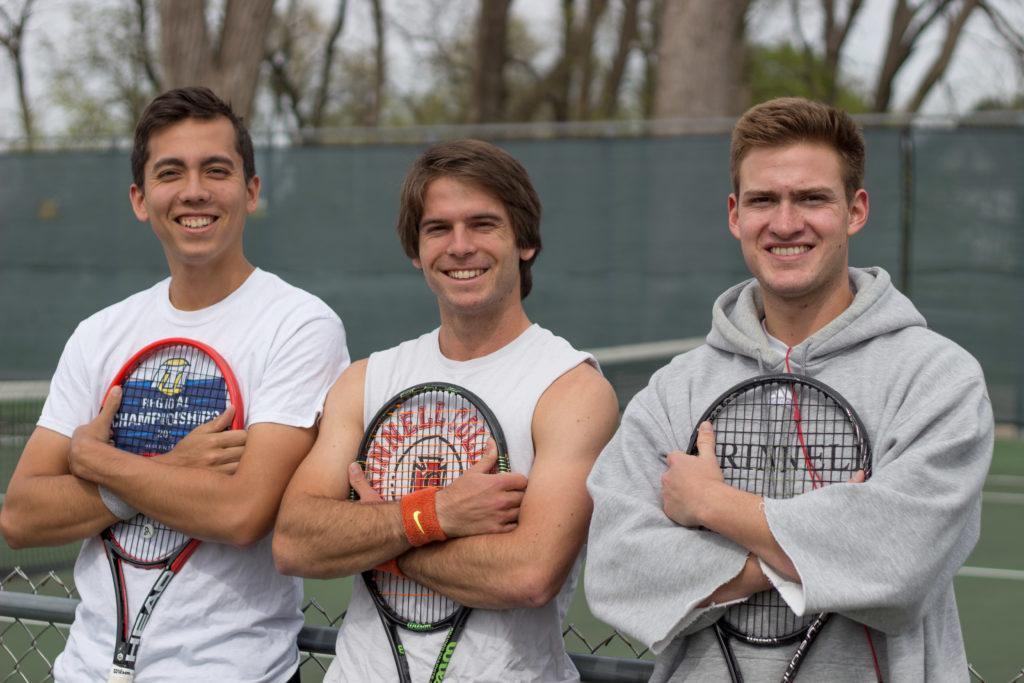 Photo+by+Jackson+Schulte%0AThe+graduating+members+of+the+Grinnell+mens+tennis+team%2C+Tommy+Pitcher%2C+Cole+Miller%2C+and+Will+Hamilton+%28all+17%29+will+finish+their+Pioneer+careers+at+nationals.