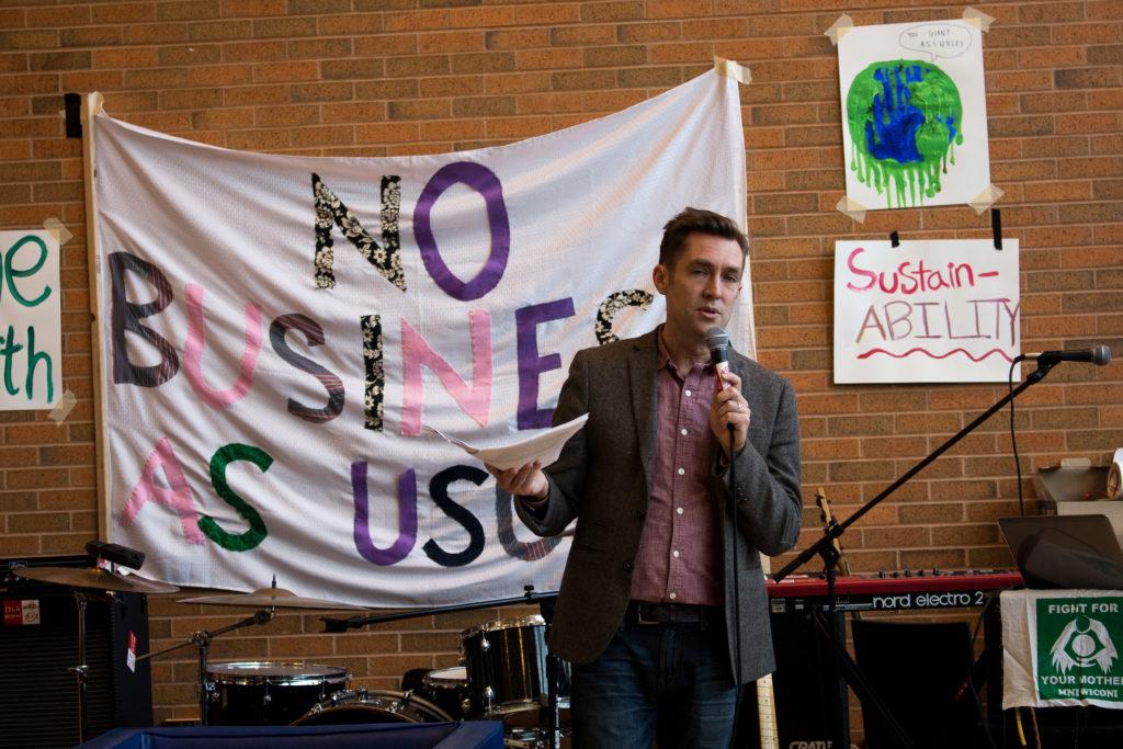 Tim Dobe, Religious Studies, led a talk on divestment this week. Photo by Charun Upara.