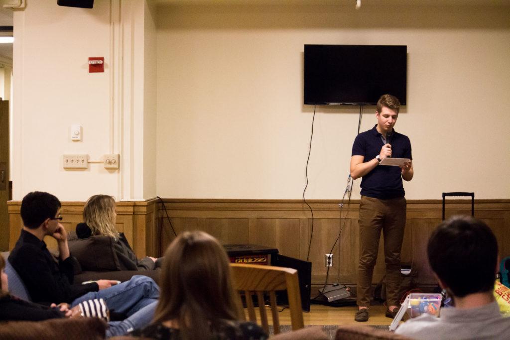 Robert Marko-Franks 18 explains the stigmatization of mental illness during a NAMI-led talk event in Loose Lounge on Wednesday. Photo by Reina Shahih