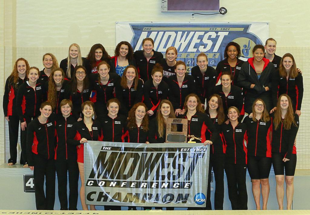 The+womens+swimming+and+diving+team+won+their+sixth+Midwest+Conference+Championship+title+in+a+row+last+weekend.+The+mens+team+also+won+their+third+title+in+a+row.+Contributed+photo.
