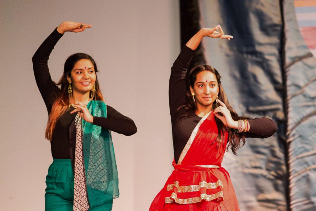  Nandita Banik ’20 performs with Ridhika Agrawal ’20 at the International Students Organization Culture Evening. Contributed.