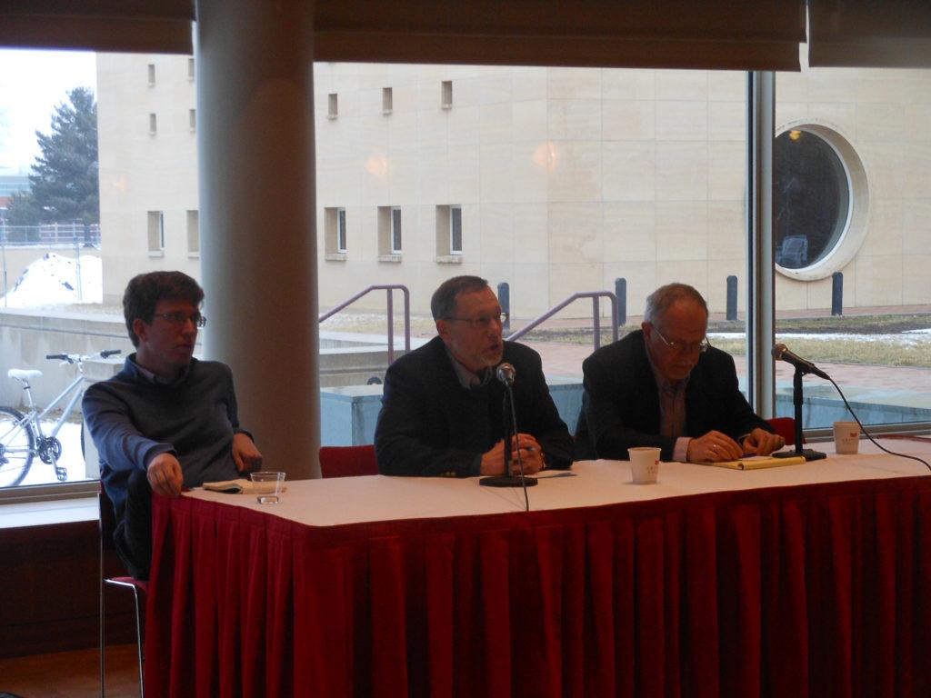 History professors Edward Cohn and Alexander Kubyshkin joined Russian policy expert WIlliam Reisinger to discuss the upcoming Russian elections. Photo contributed.