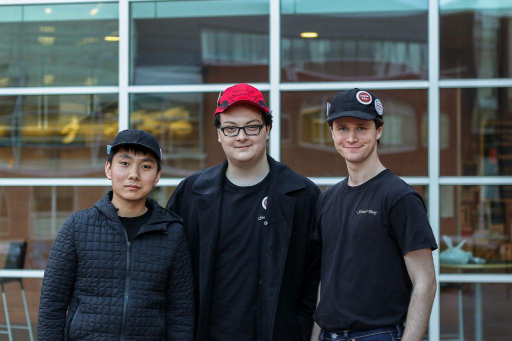 Sam Xu 20, Quinn Ercolani 20 and Alec Doss 19 have spearheaded the effort to expand the student union to all campus jobs. Photo by Mahira Faran. 