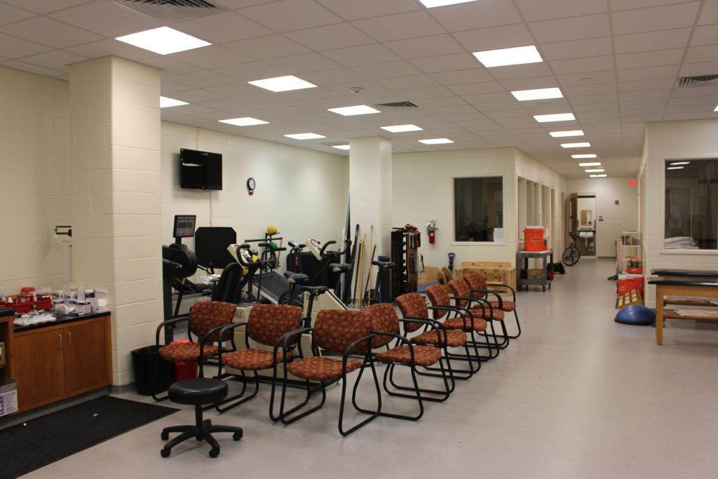 The training room in the Bear Athletic Center is open to all athletes who need physical therapy, including those with torn ACLs. Photo by Tommy Lee.