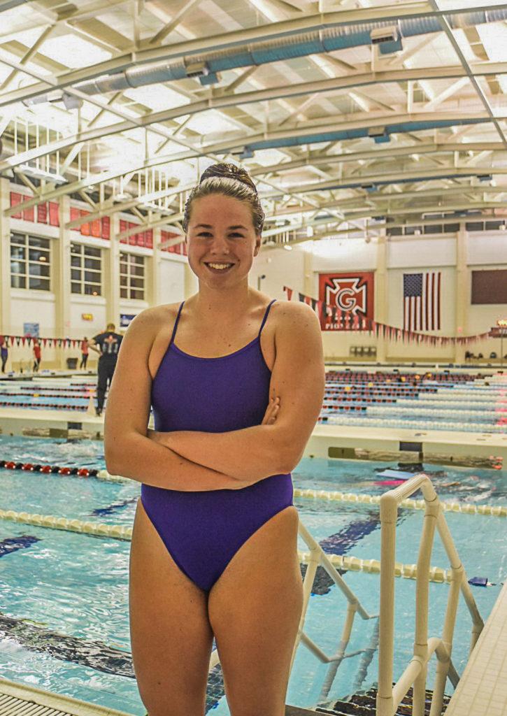 Nikki Schlegel 22, in her first year as a collegiate athlete, has made a mark in Pioneer swimming. Photo by Scott Lew.