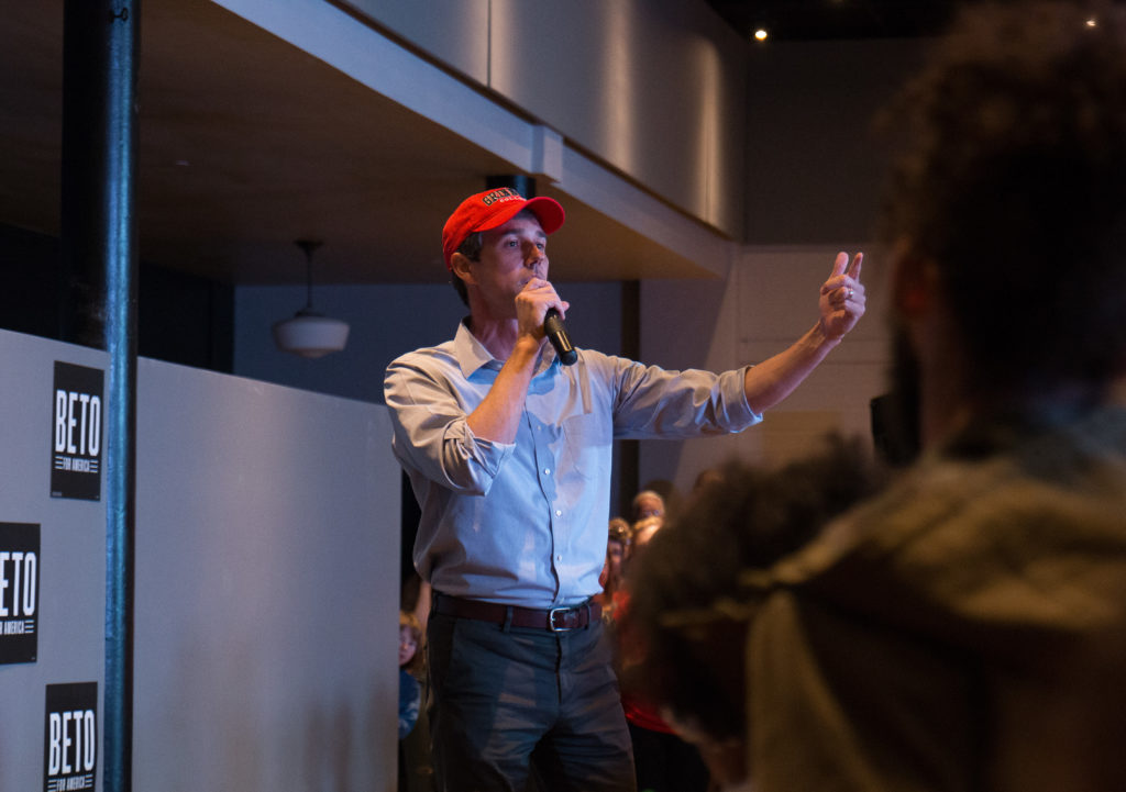 Beto ORourke campaigned on Friday, April 5 at Hotel Grinnell in front of a crowd of about 450 people. Photo by Sarina Lincoln.