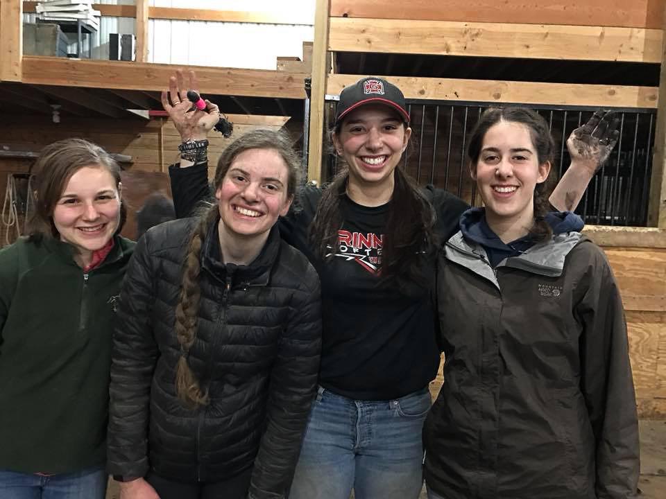 Alice+Cook+20%2C+Abby+Hanson+21%2C+Sydnee+Brown+20+and+Naomi+Clayton+21+getting+their+hands+dirty+in+the+stables.+Contributed+photo.
