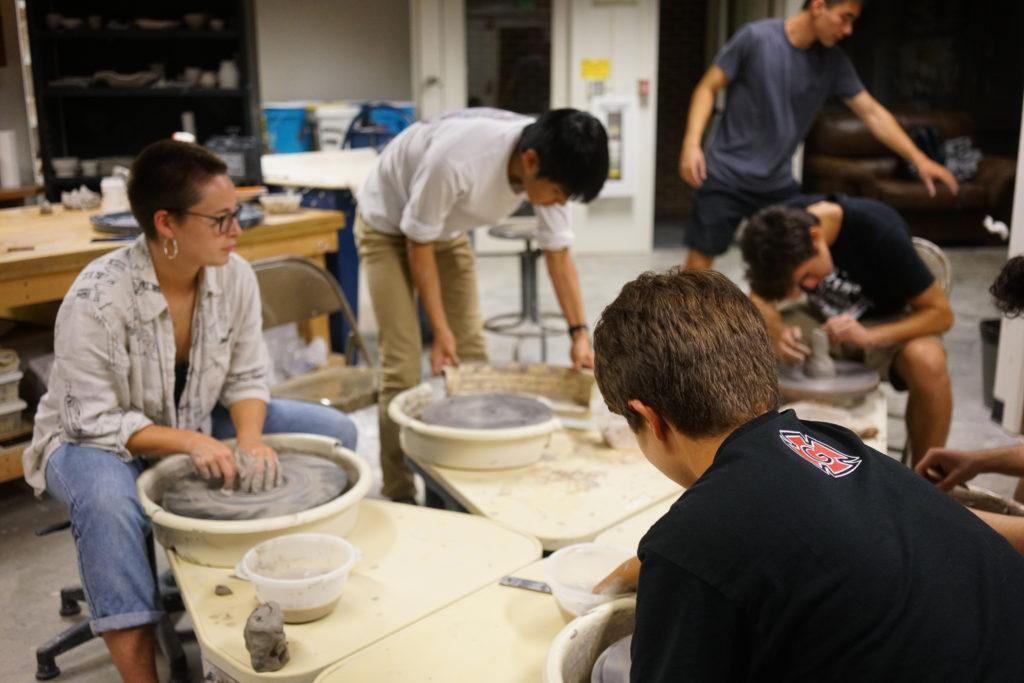 The Student Ceramics Studio, attached to the South Campus loggia, holds open hours several times a week for both amateur and experienced student ceramicists to throw and sculpt free of charge. Photo by Alexandra Fontana
