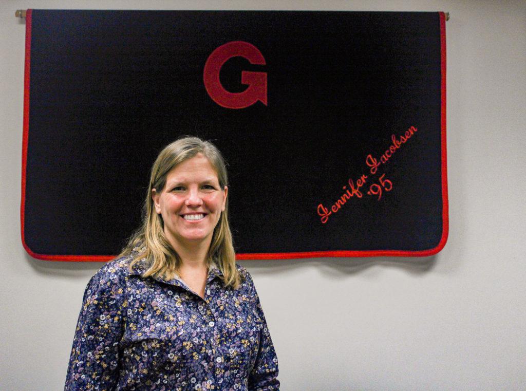 Jennifer Jacobsen ’95, Assistant Dean of Students and Director of Wellness and Prevention and Title IX Deputy for Prevention, will leave Grinnell in early October to take a position at Macalester College.  Photo by Ariel Richards.