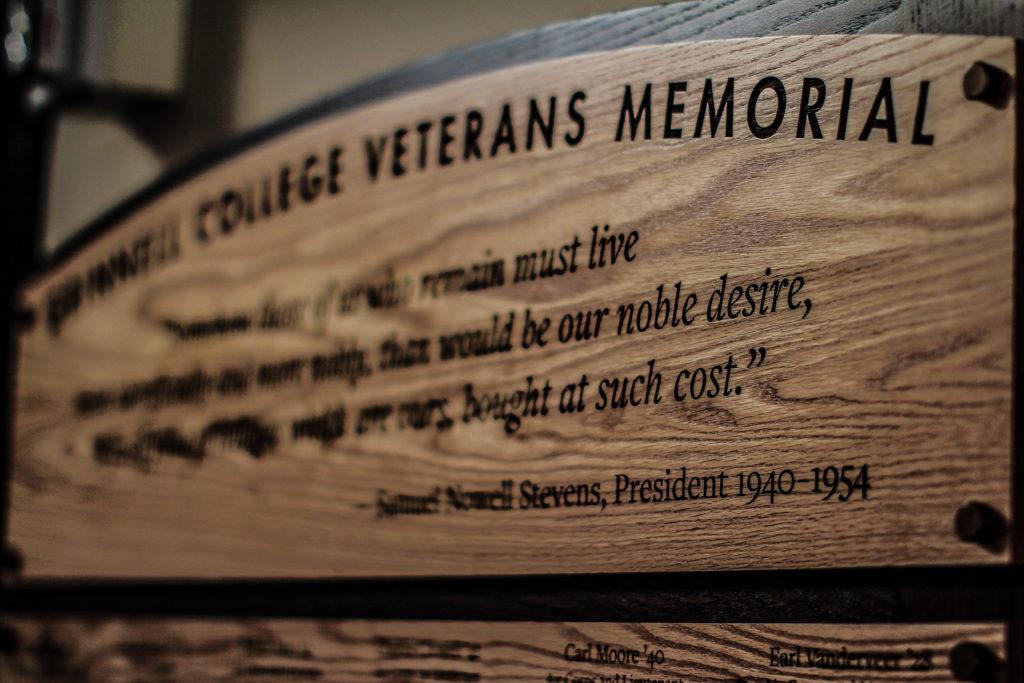 This plaque honoring fallen soldiers is now at the back of Herrick Chapel. Photo by Emma Mills.