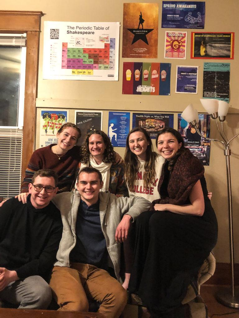 Lizzy+Hinman%2C+Harry+Gale%2C+Lily+Fitzsimmons%2C+Maddy+Smith%2C+Molly+Stone+and+Zander+Otavka%2C+all+class+of+%E2%80%9920%2C+live+together+in+a+house+on+Main+Street+are+all+heavily+involved+in+theater+at+Grinnell.+Photo+by+Ingrid+Meulemans.