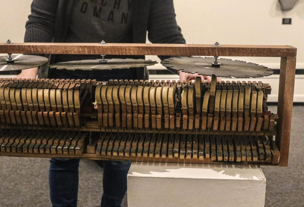 One of McIntyre’s instruments, made from piano parts and saw blades. Photo by Shabana Gupta.