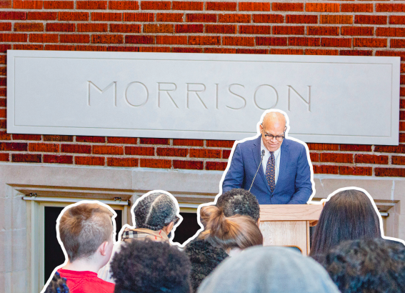 The design for Toni Morrison’s inscription on the outside of the Alumni Recitation Hall was revealed this Wednesday.
President Raynard Kington spoke at the event. Photo by Shabana Gupta.
