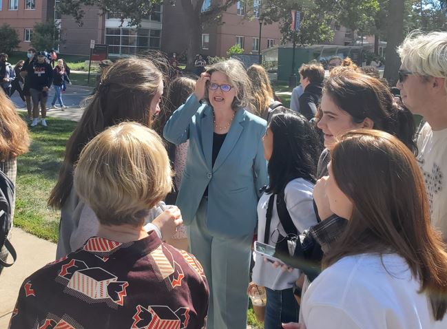 President Ann Harris checks in with students and reminds them that theyre too beautiful to take anything the preachers say to heart.