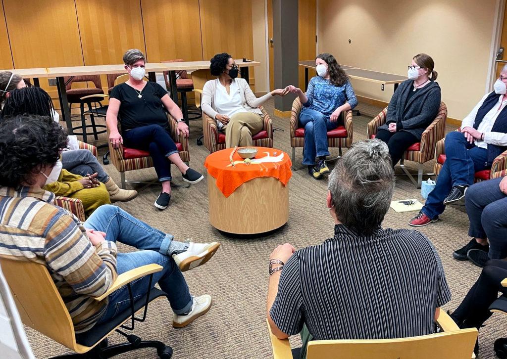 Grinnell’s Restorative Practices Ambassadors often hold circles within their own community to “refill their cup.” Contributed by Fred Van Liew. 