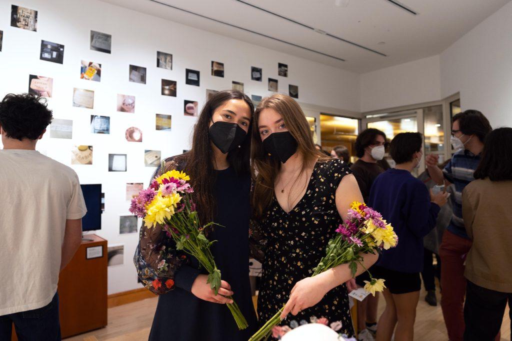 Hannah Agpoon `22 and McKenna Doherty `22 at their shows opening reception in Smith Gallery. Photo by Paul Hansen.