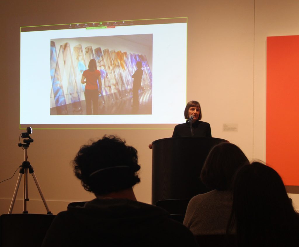 Kate Petley presents her work at the GCMoA. Photo by Ariel Richards.