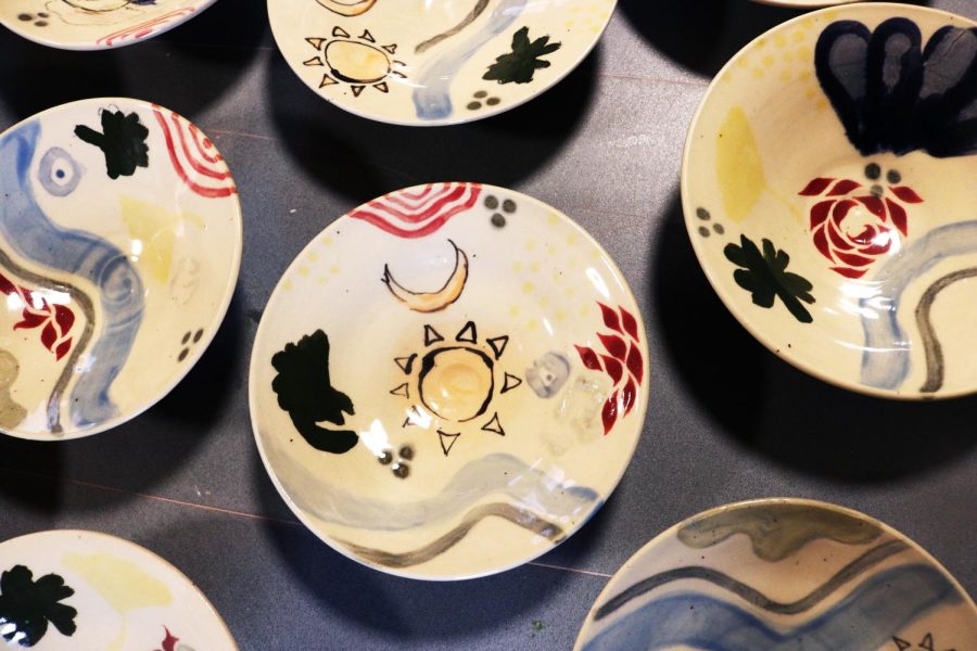 Bowls decorated by students in Introduction to Material Culture Studies.