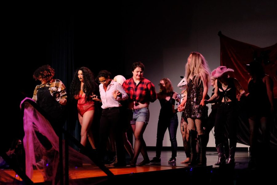 Drag performers take a bow together to conclude the 2022 drag show. 