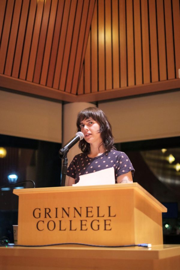 Paige Lewis read poems from their book Space Struck at the Sept. 20 Writers@Grinnell.