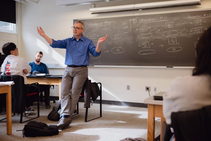 Paul Hutchison, associate professor of education, teaches How To Learn Physics, a class cross-listed as physics and education.  