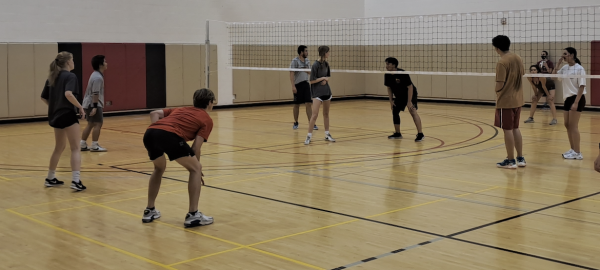Members of Volleyball Club playing a game during their Sept. 6 practice. Between 30 and 40 participants attend each club practice.