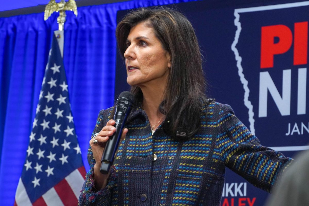 Nikki Haley delivers remarks at a town hall in Newton on Friday, November 17.