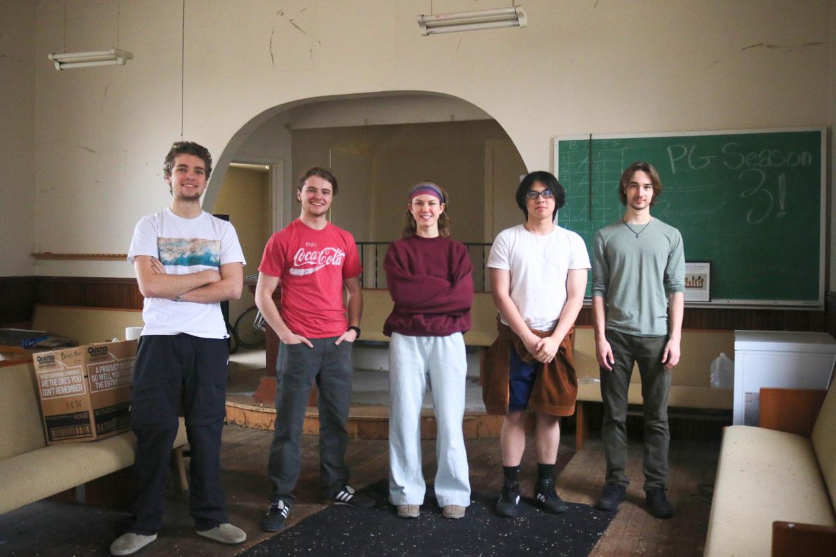 From Left: Ethan Versh `27, Peter Versh `25, Hope Harrington `24, August Ngo `27 and Leo Goldman `27 form the five paid Pedal Grinnell mechanics who seek to elevate Grinnell’s bike scene.