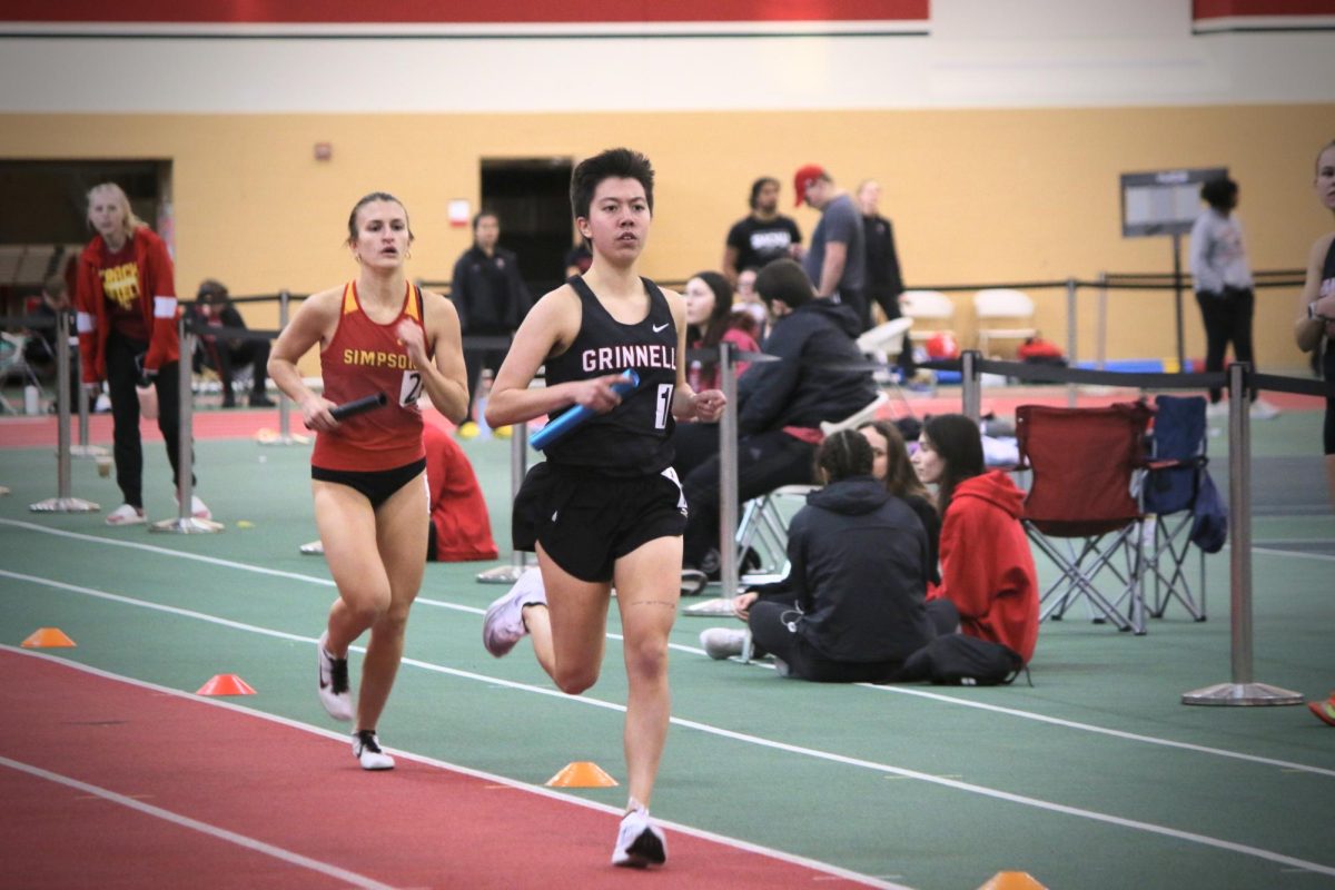 Keely Miyamoto `26 (above) and Morgan Karow `26, Allison Rabbani `25 and Grace Charron `26 (not pictured) won the distance medley relay with a time of 13:31.57.