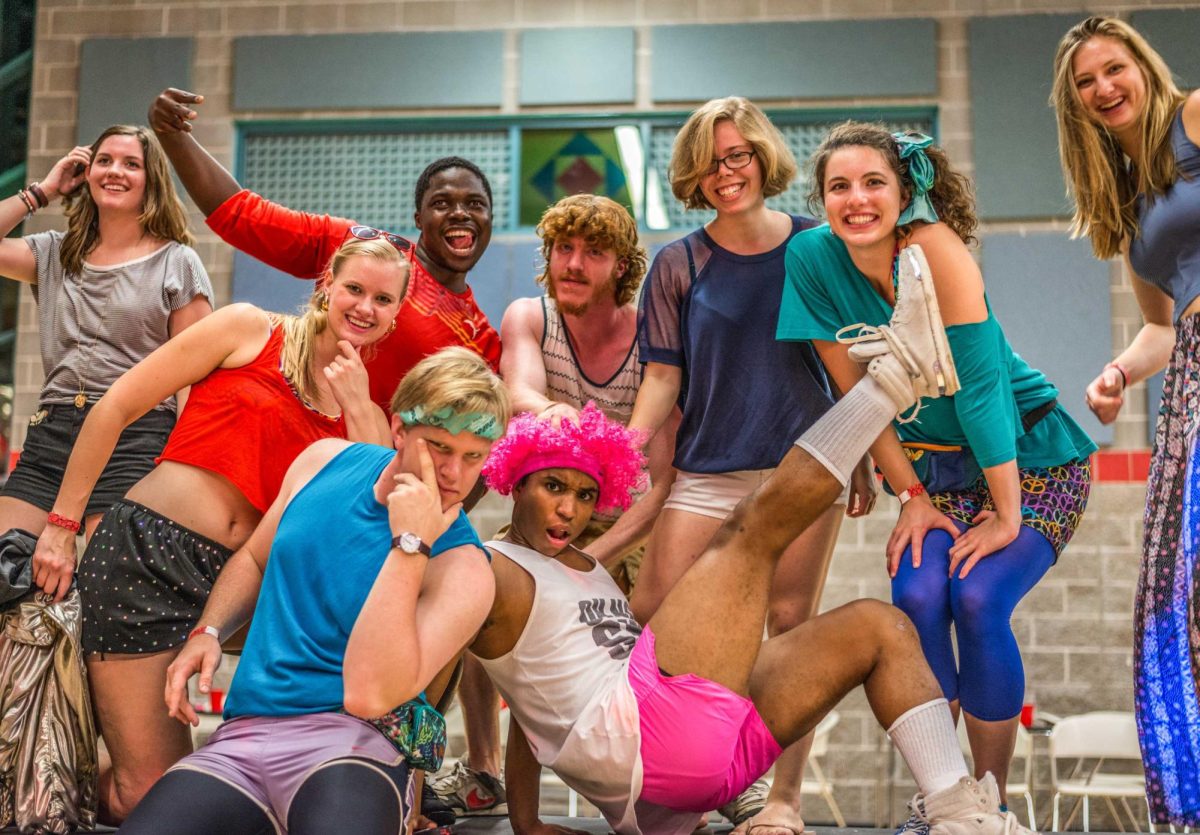 Students attend an 80s themed Harris party in 2014.