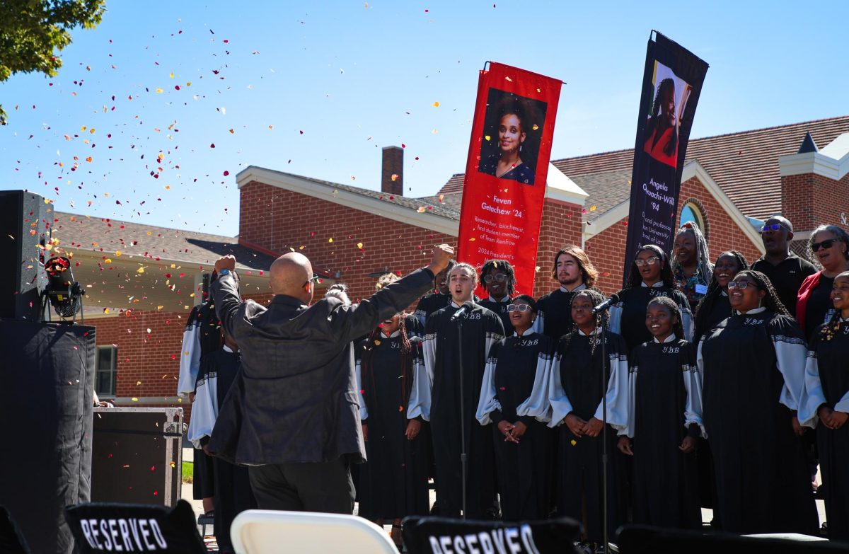 The Young, Gifted, and Black Gospel Choir, led by Barry Jones, performs to close out the dedication ceremony as wildflowers fly in the wind on Saturday, Sept. 28, 2024.