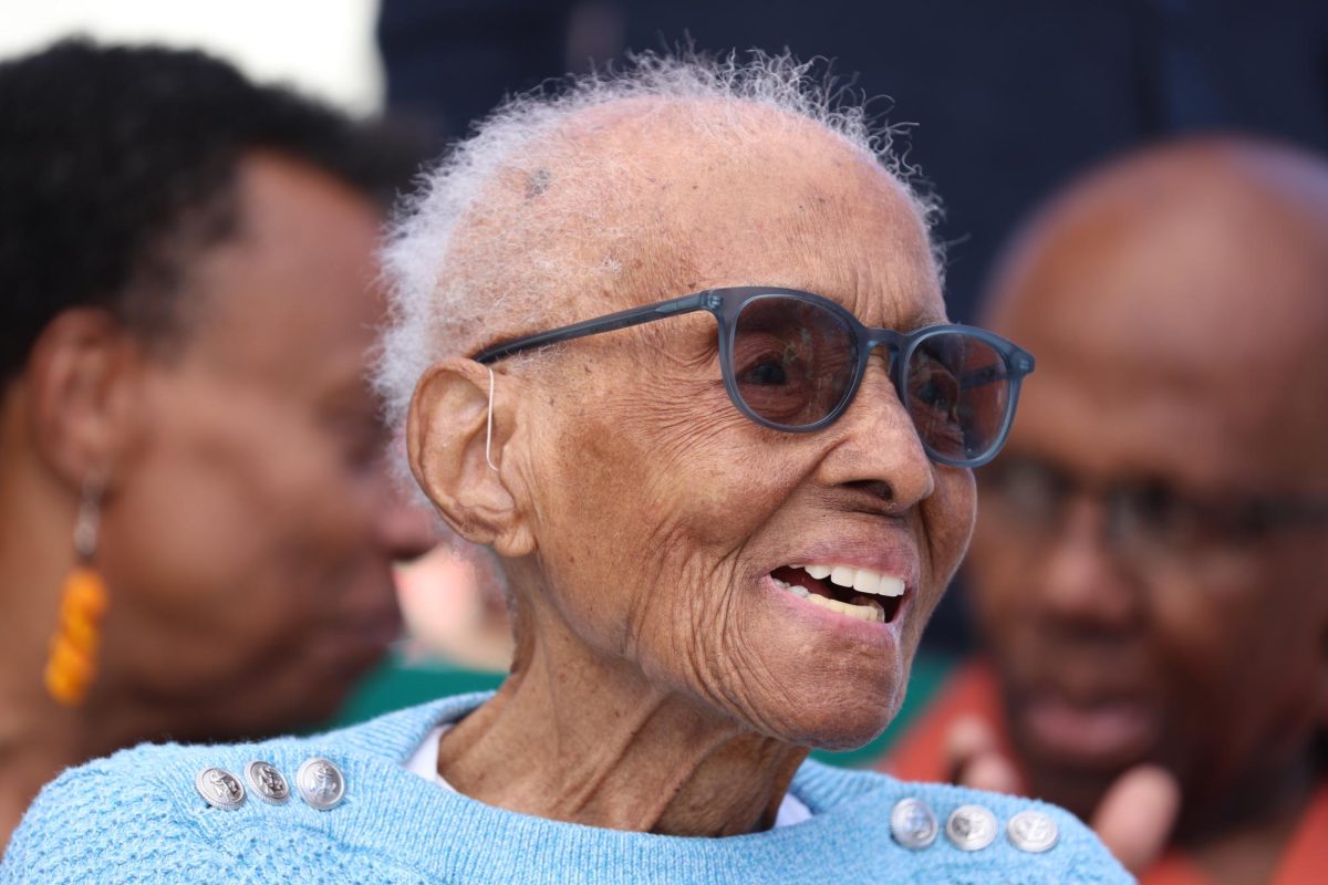 Mrs. Edith Renfrow Smith smiles as the Renfrow Hall Dedication Ceremony comes to a close on Saturday, Sept. 28, 2024.