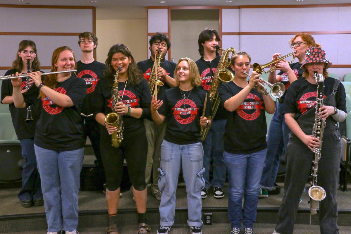 Grinnell Pep Band assembles for practice every Wednesday and Saturday.