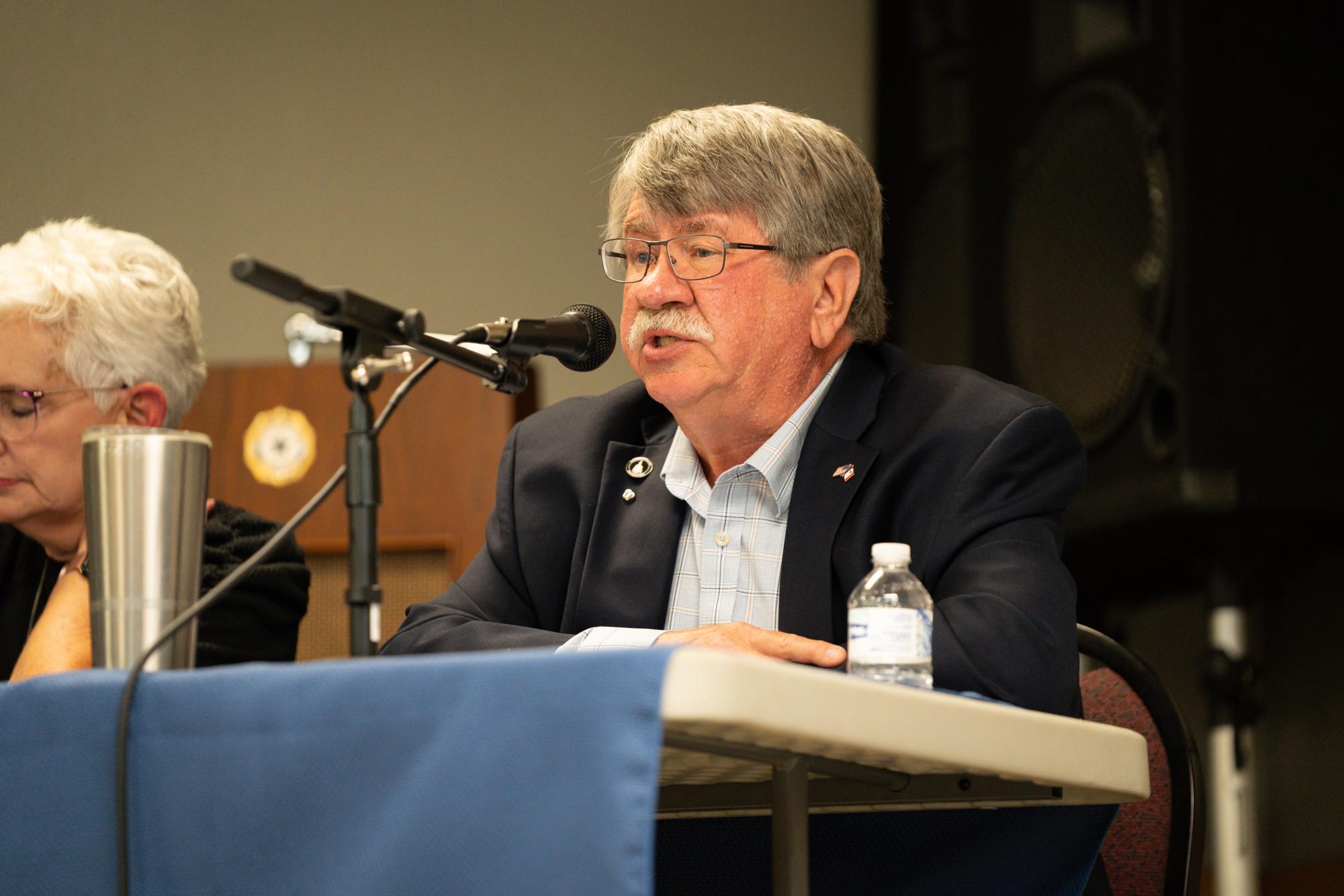 Dean Fisher, Iowa House District 53 candidate, speaks to the crowd on Tues. Oct. 1, 2024. 