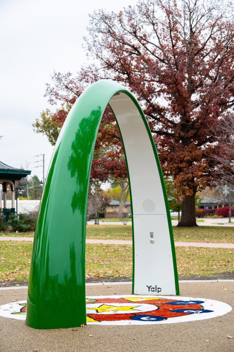 The newly-installed dance and play arch in Central Park's inclusive playground.