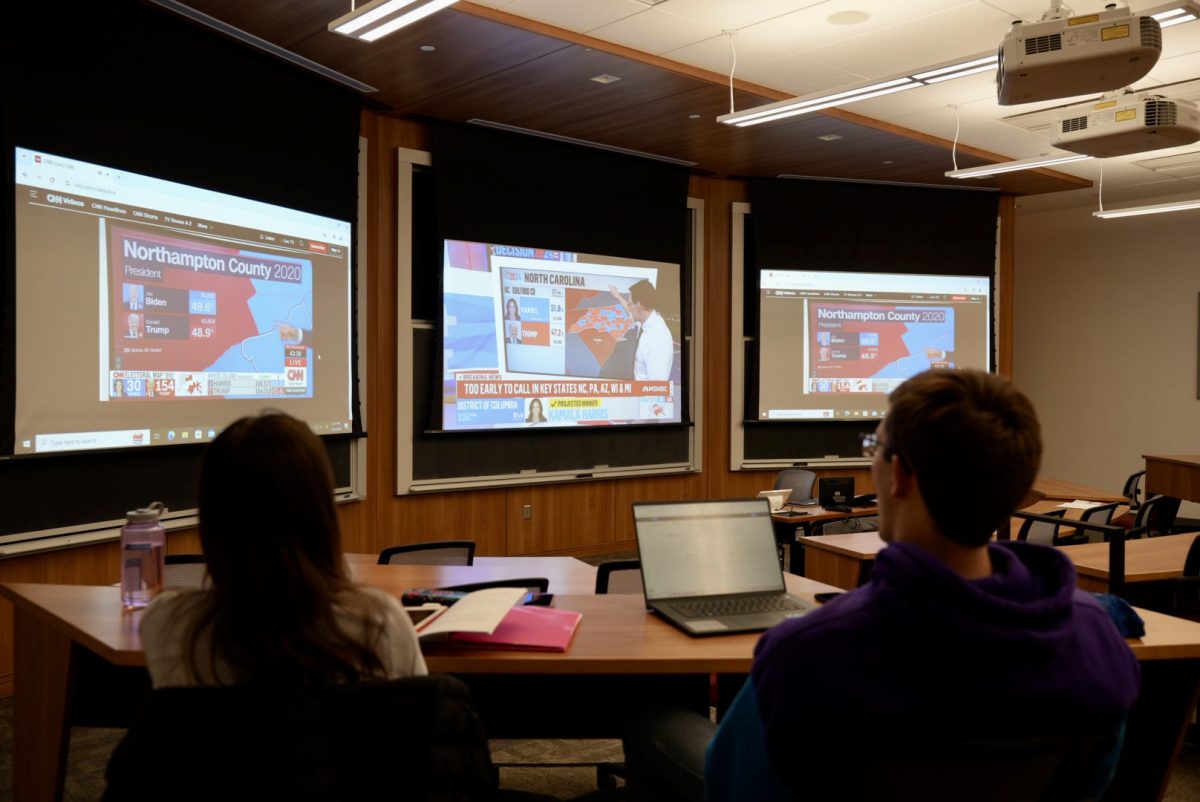 Students watch the election results in the HSSC on Nov. 5, 2024.