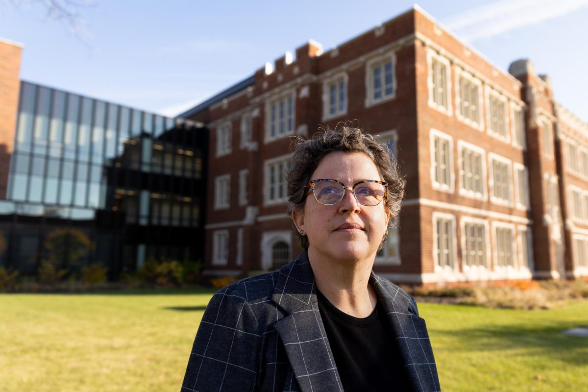 L.F. Parker Professor of History Sarah J. Purcell poses outside of the Humanities and Social Sciences Center (HSSC) on Nov. 7, 2024.