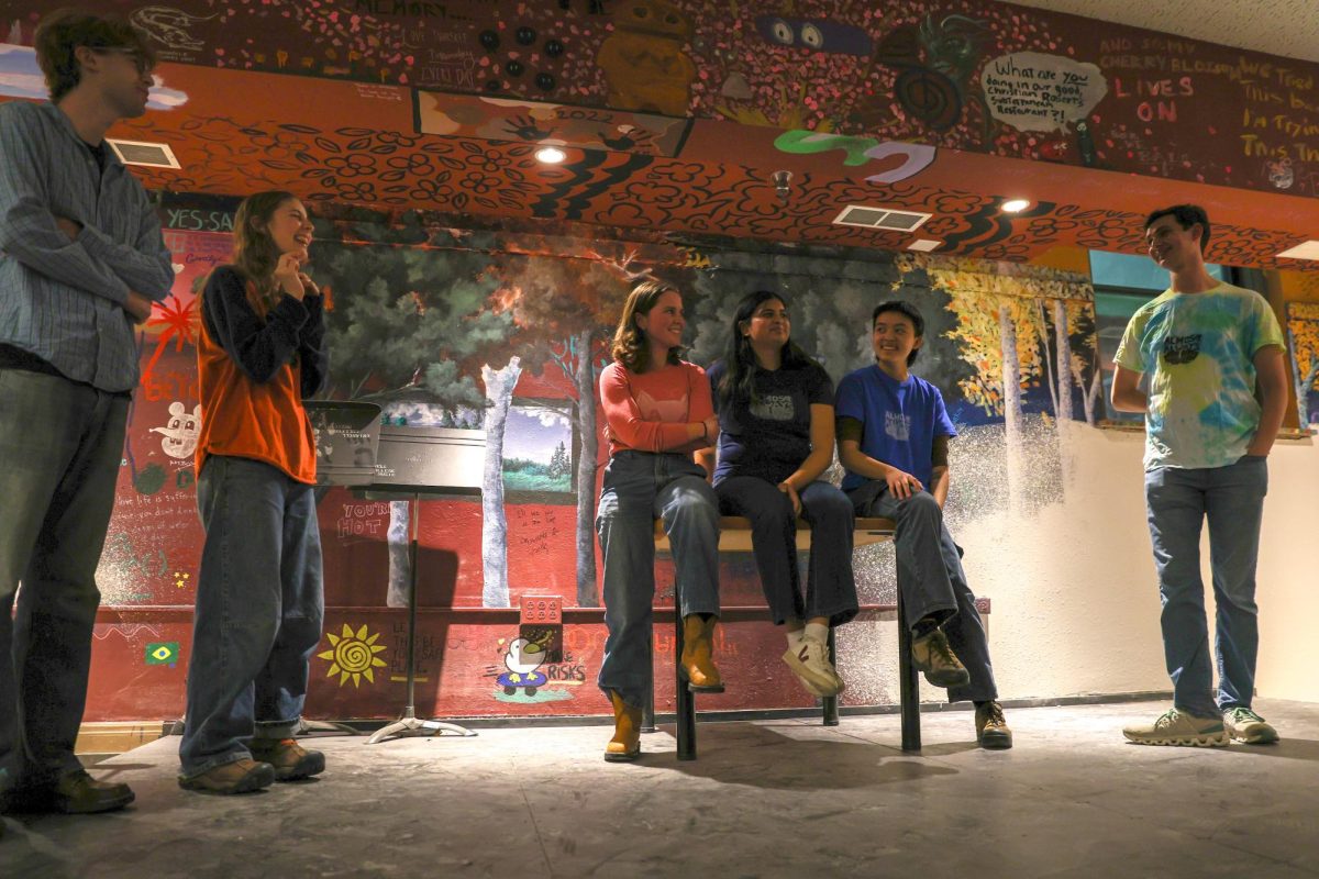 From left: Felix Benardo `25, Maizie Schaffner `26, Nora Kohnhorst `25, Tanvi Bhujle `27, Maddie Yu `25 and Henry Coen `25 play "Dating Game".