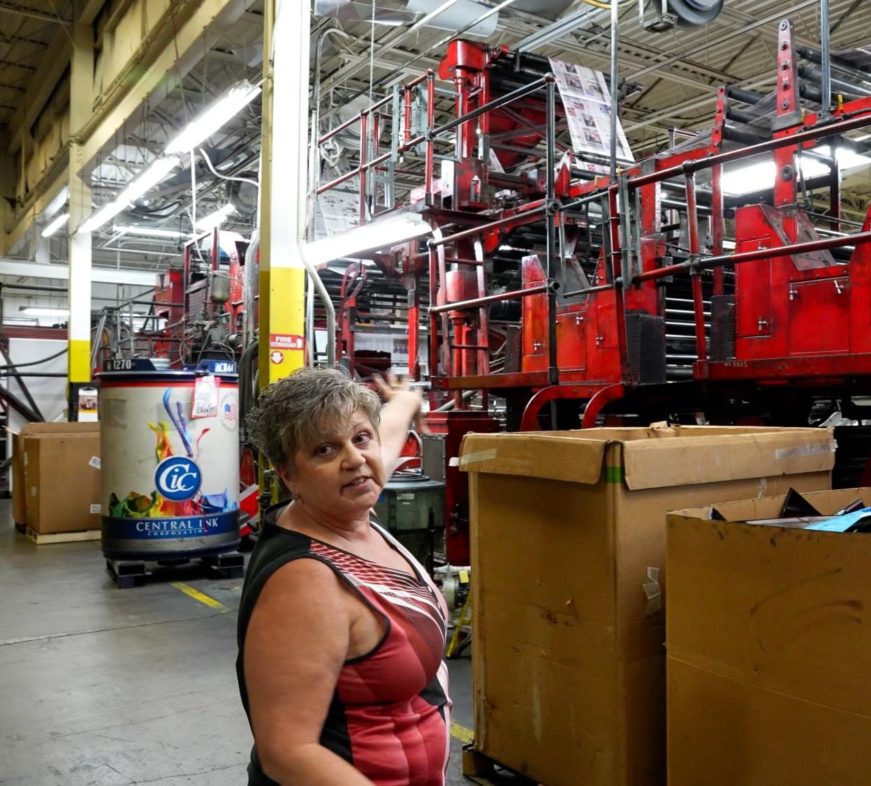 Production and plant manager Angie Anderson gives a tour of the Daily Freeman-Journal's printing plant on Sept. 14, 2025.