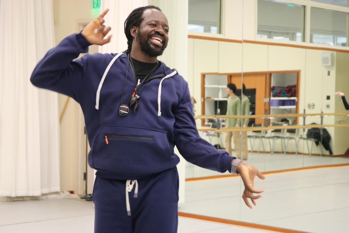 Assistant Professor of Dance Aguibou Bougobali Sanou teaches his Intro to Movement for the Performer class.