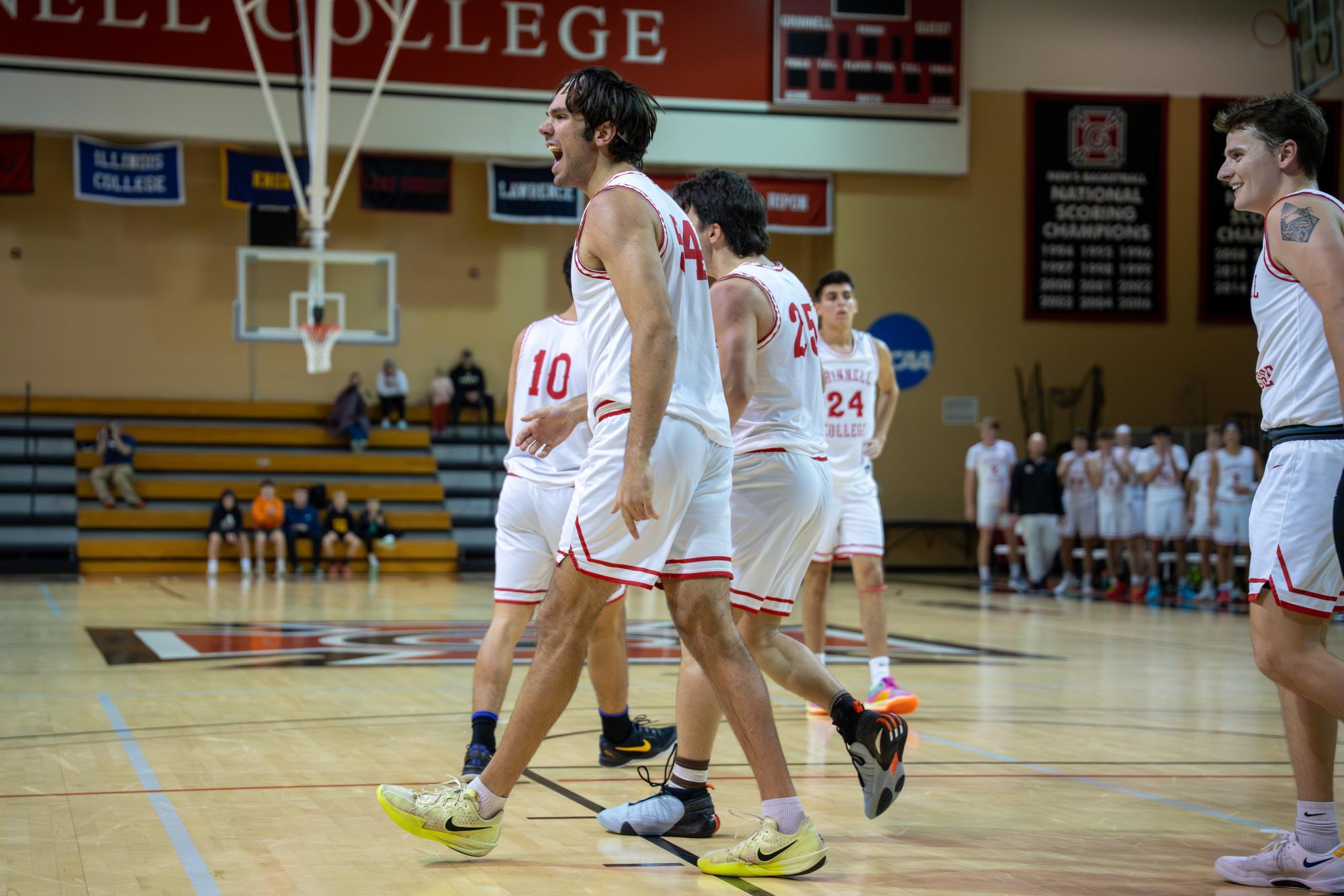 Forward John Vincent `26 (54) shouts during the men's basketball season opener on Nov. 7, 2025. 