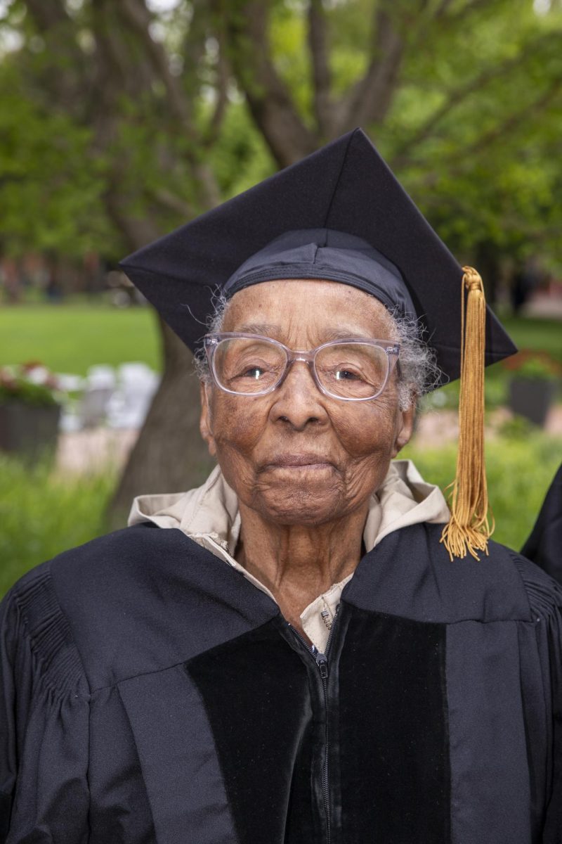 Mrs. Edith Renfrow Smith `37 on her graduation day, June 7, 1937 and during the 2019 Commencement ceremony at Grinnell College on May 20, 2019. 