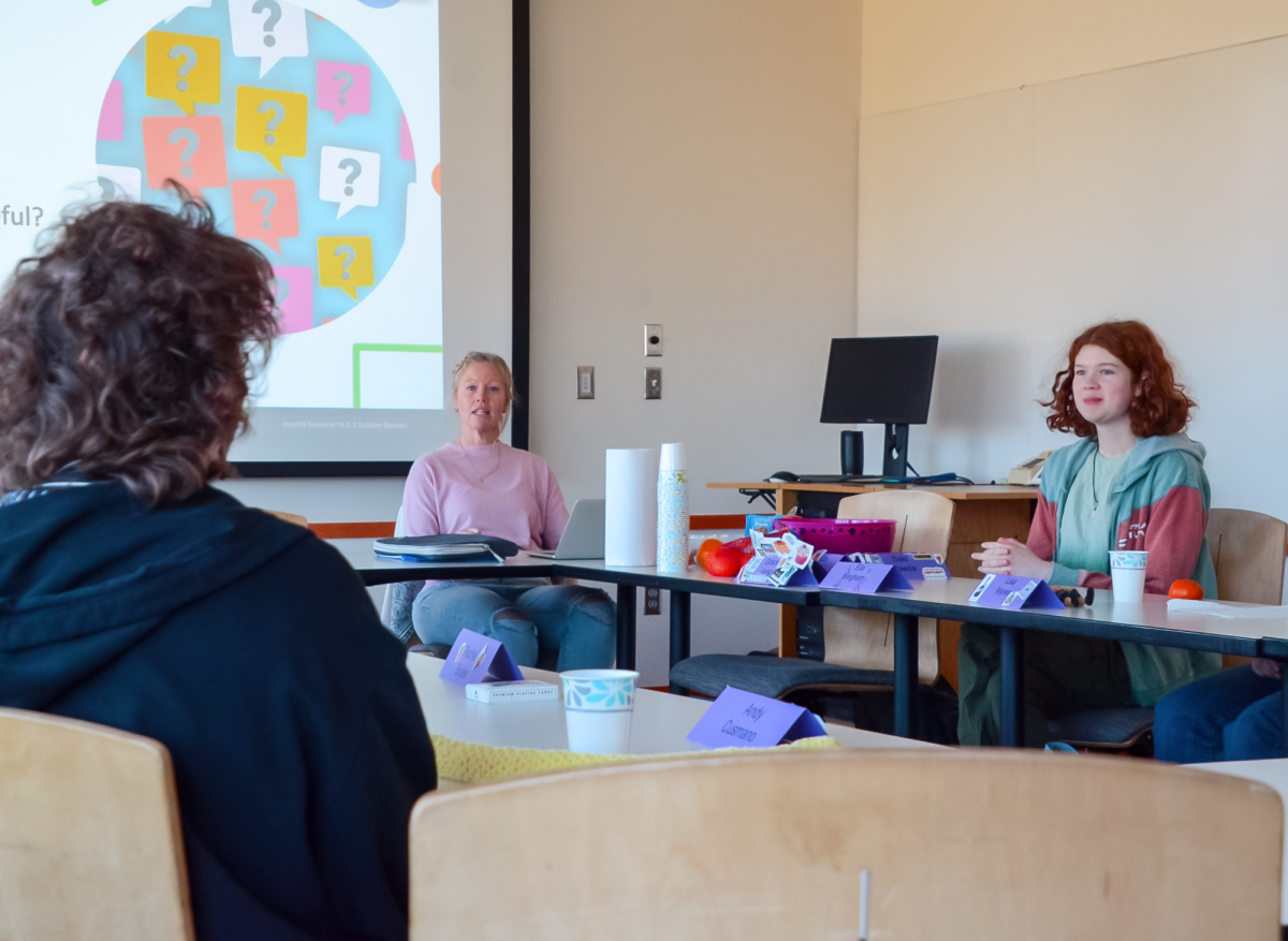 Angie Richards, biology lab and budget assistant, teaches the First-Year Experience course, which aims for Grinnell students to gain a common language and understanding of topics ranging from identity to sexual respect, in the Joe Rosenfield `25 Center on February 13, 2026. 