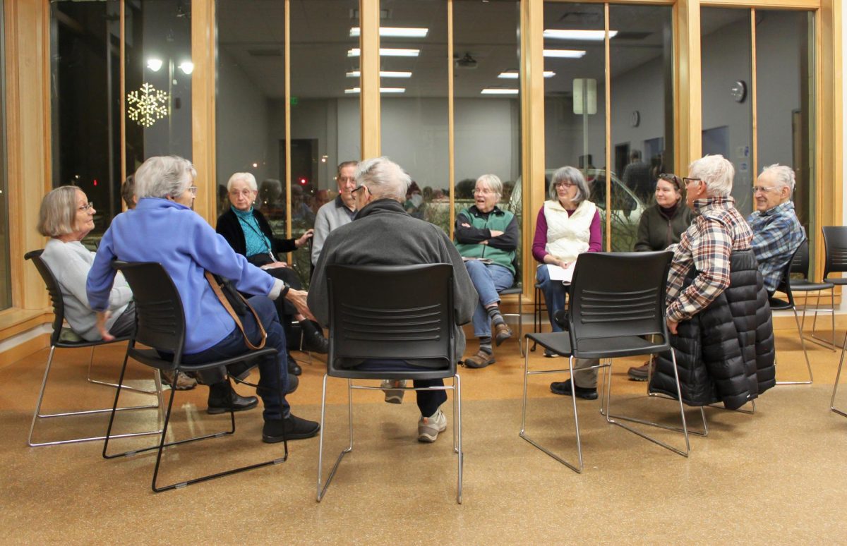 Over 50 people gathered at the Democratic caucus on Feb. 2 in Drake Community Library.