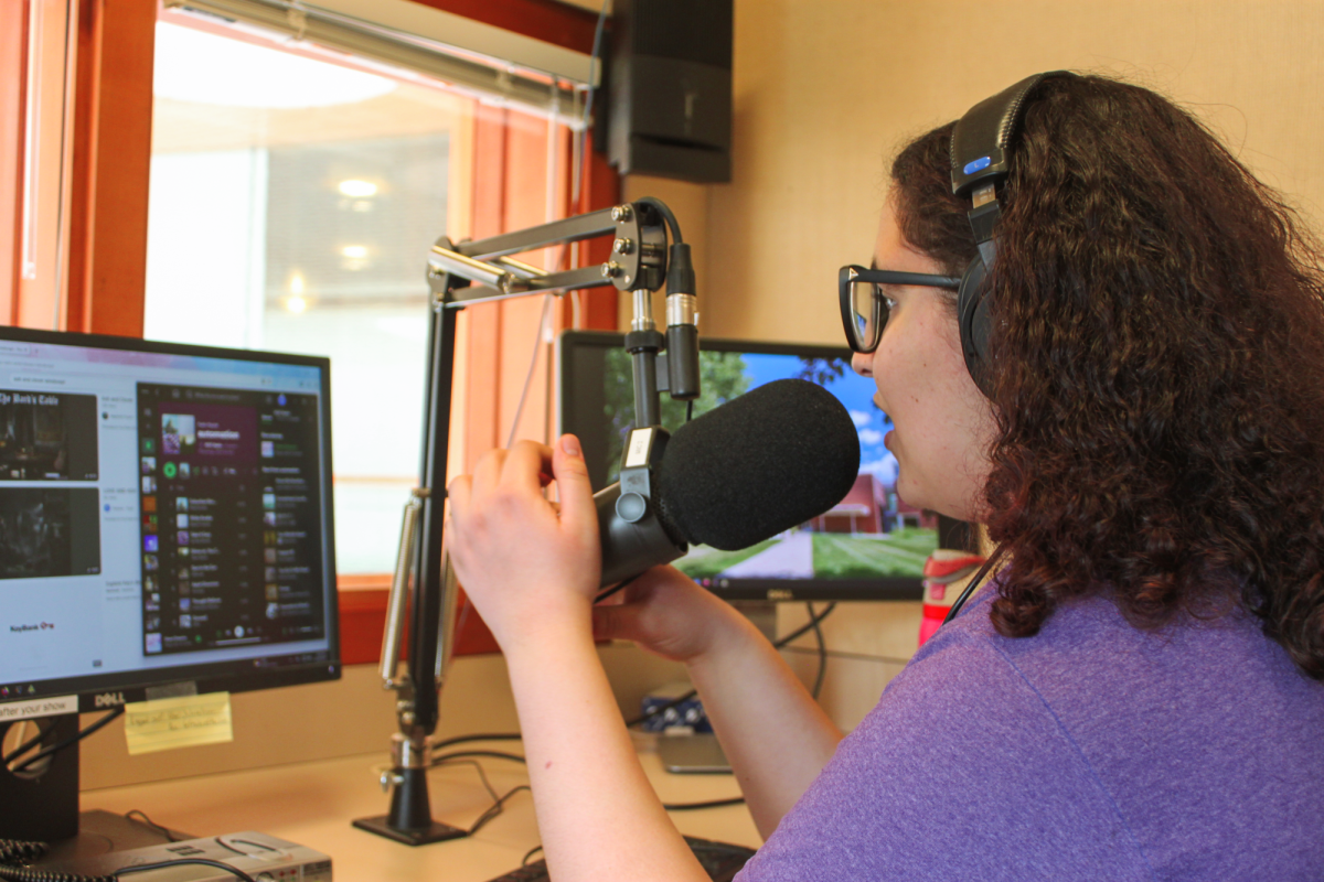Karima Rostom `26 hosting the “K’s Dictionary of Grinnell” on air.