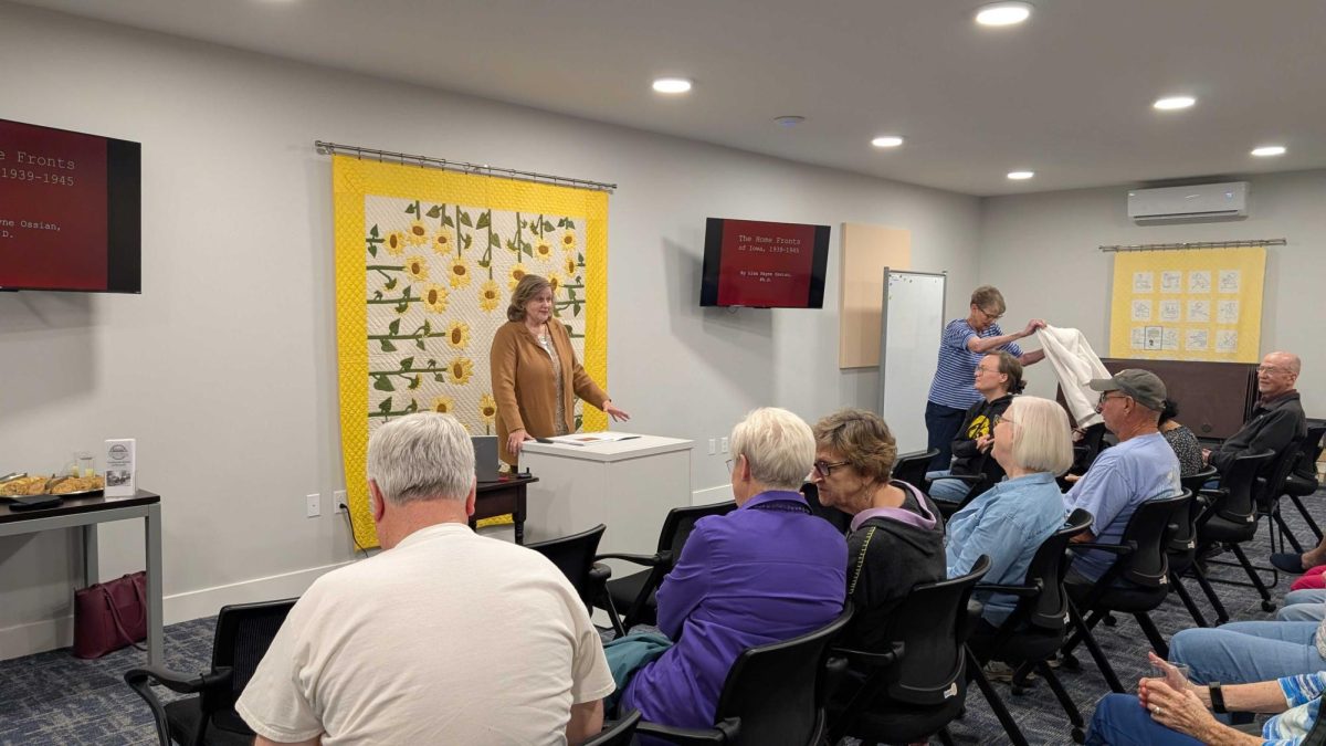 Upwards of 50 audience members listened to Dr. Lisa Payne Ossian’s presentation on her research on the Iowa homefront during World War II at the Grinnell Historical Museum on Friday, April 17. 