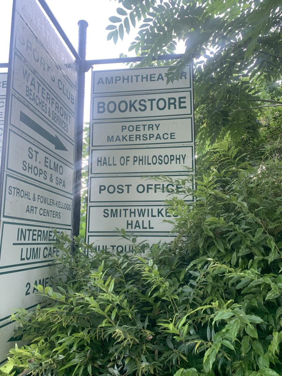 Signage at the Chautauqua Institute. Julie Howard `26.5 has led an effort to expand its scholarship program for community college students.  
